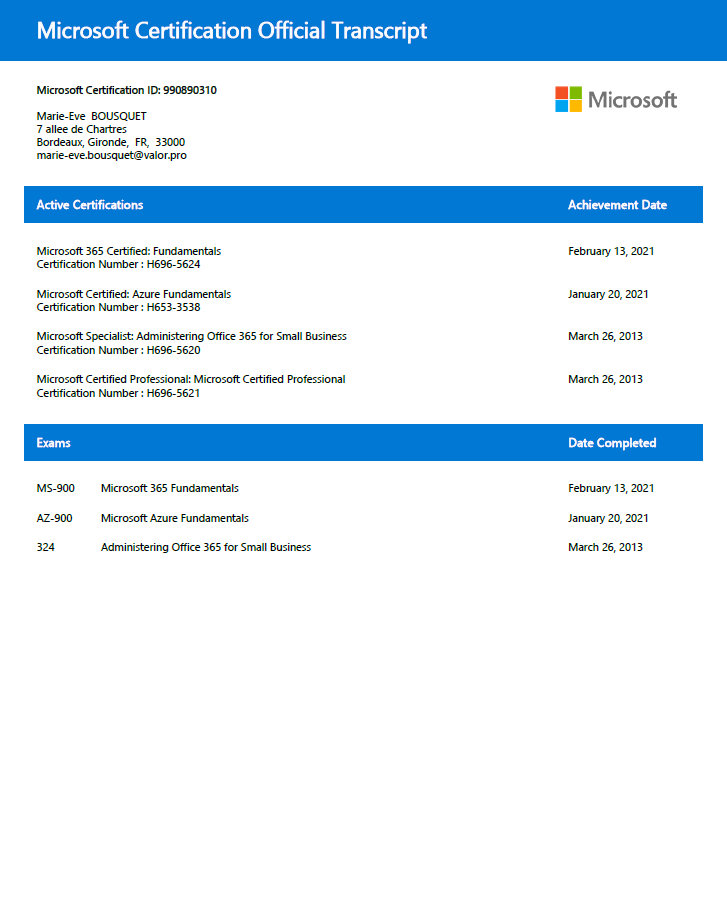 Certifications Microosft